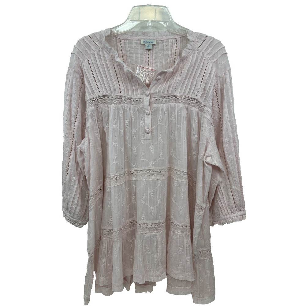 Sundance Warm Breeze Tunic Top Pink Size L NEW 100% Cotton Tiered Eyelet - Picture 1 of 8